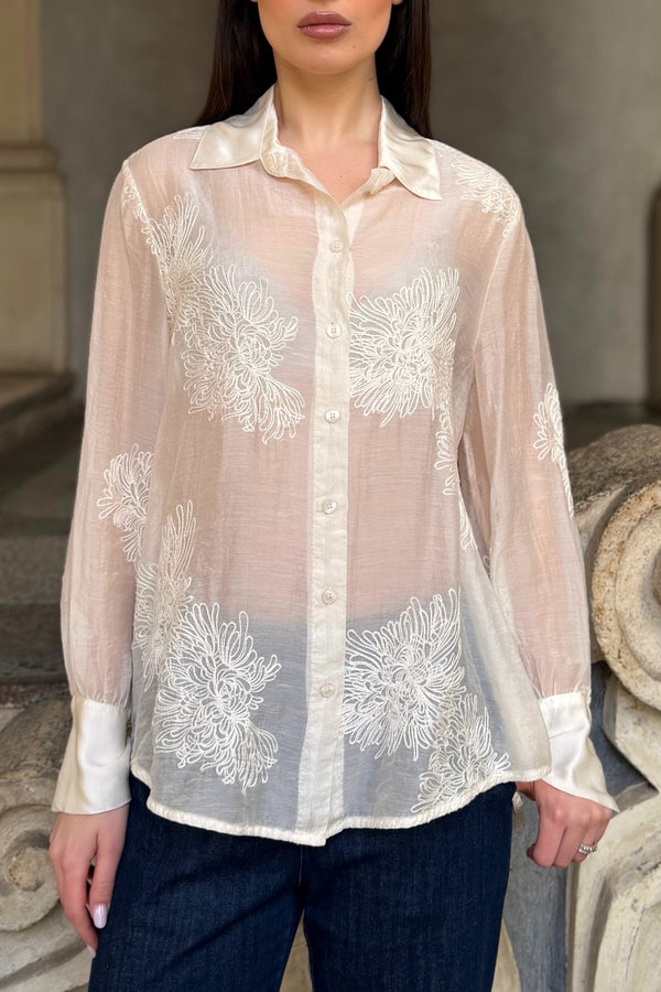 ARTEFILIA-MILANO - camicia solana ricamo - BURRO