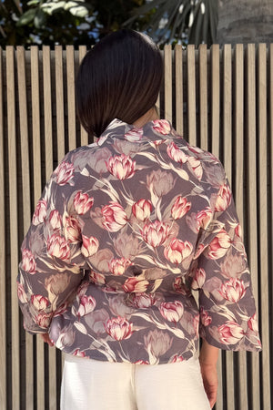 ARTEFILIA-MILANO - giacca kimono alma lino stampato - AVENTINO GRIGIO