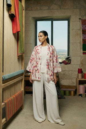 ARTEFILIA-MILANO - giacca kimono alma lino stampato - FIESOLE CIPRIA