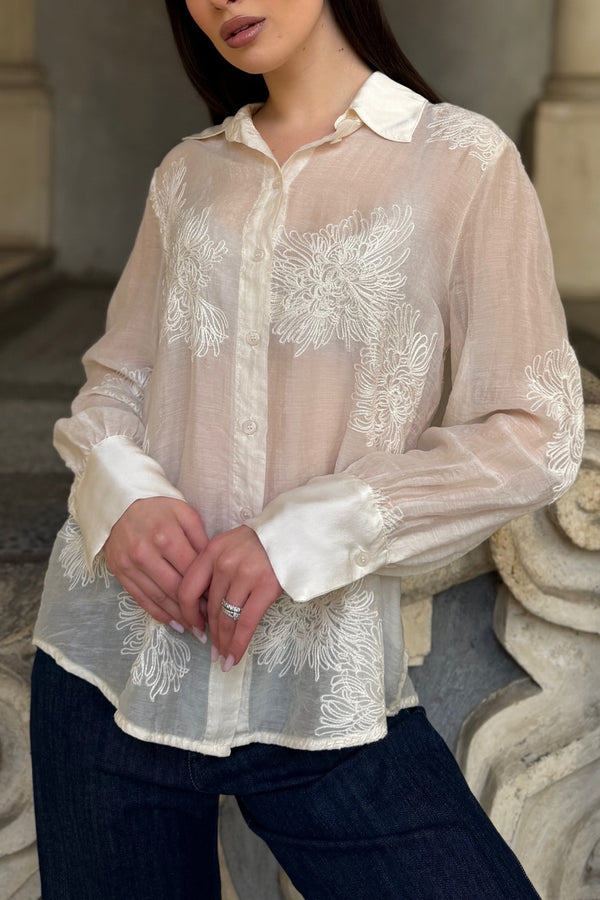 ARTEFILIA-MILANO - camicia solana ricamo - BURRO