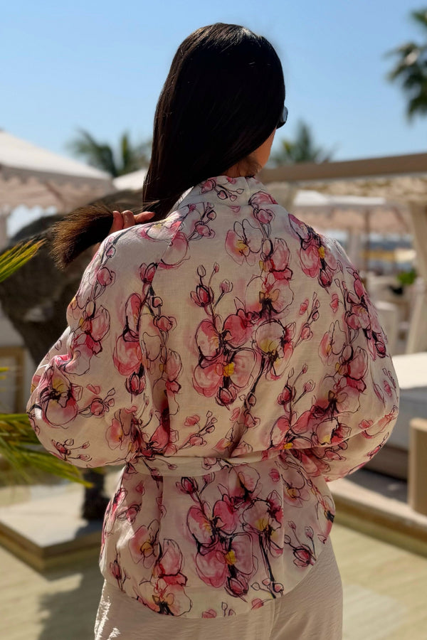 ARTEFILIA-MILANO - giacca kimono alma lino stampato - FIESOLE CIPRIA