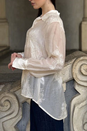 ARTEFILIA-MILANO - camicia solana ricamo - BURRO