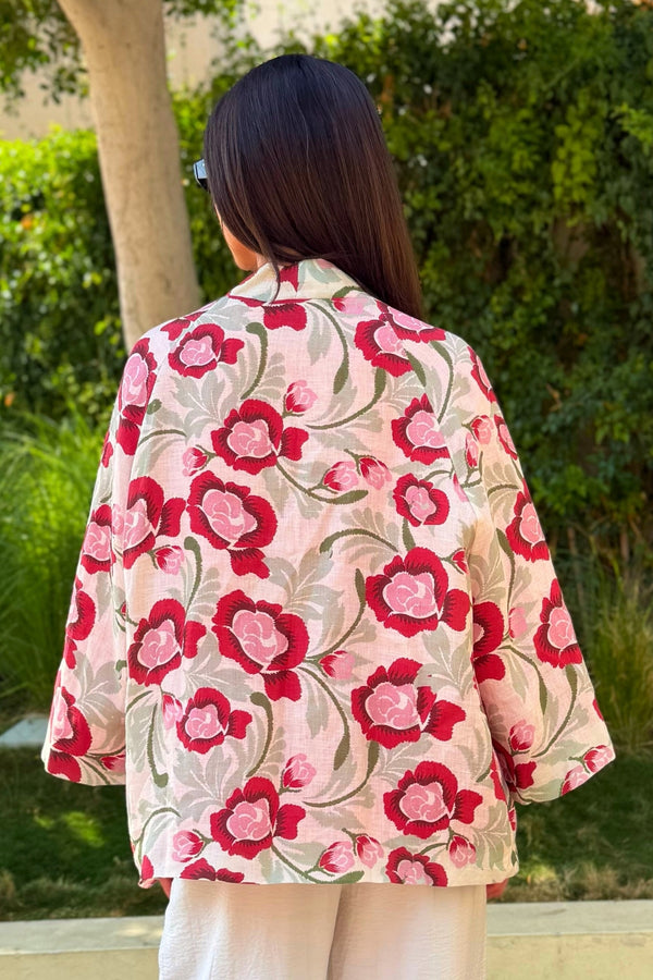 ARTEFILIA-MILANO - giacca kimono alma lino stampato - ESTE AVORIO
