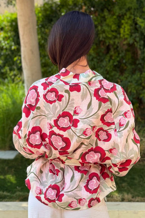 ARTEFILIA-MILANO - giacca kimono alma lino stampato - ESTE AVORIO