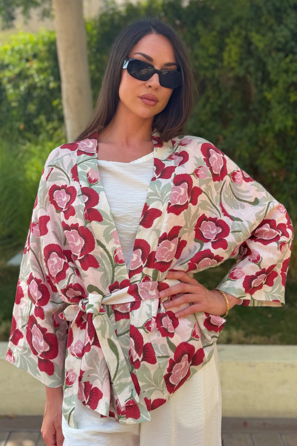 ARTEFILIA-MILANO - giacca kimono alma lino stampato - ESTE AVORIO