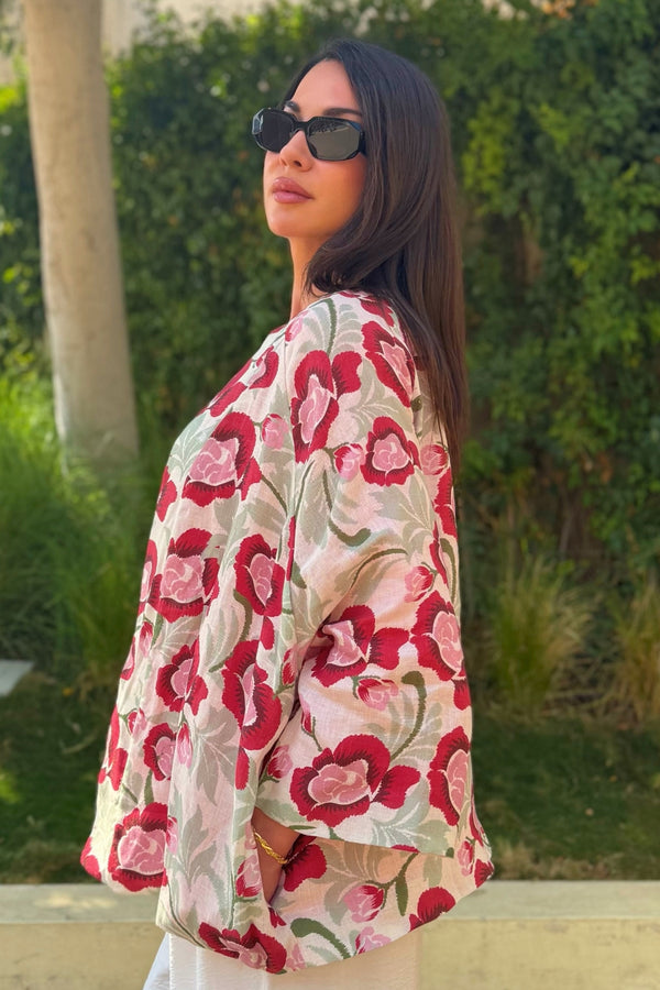 ARTEFILIA-MILANO - giacca kimono alma lino stampato - ESTE AVORIO