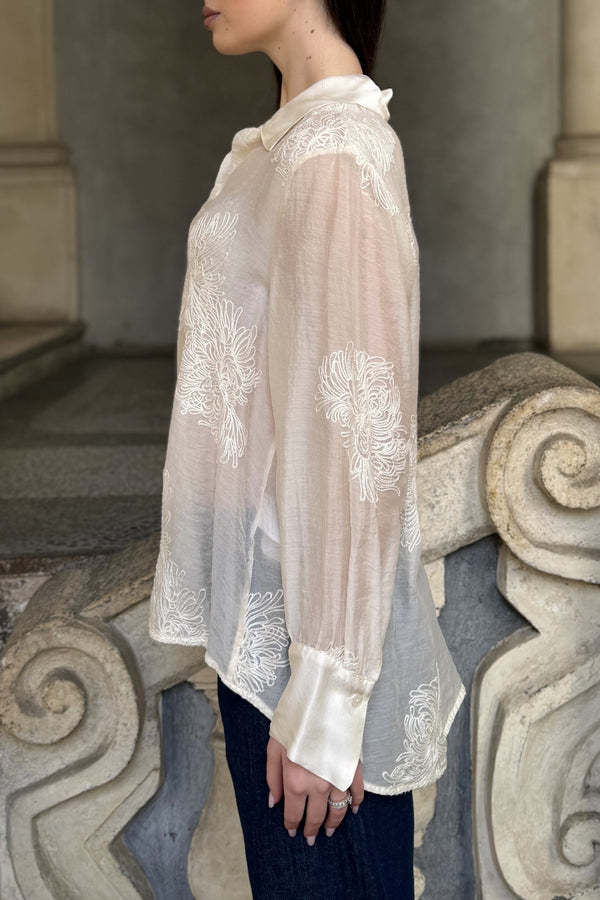 ARTEFILIA-MILANO - camicia solana ricamo - BURRO