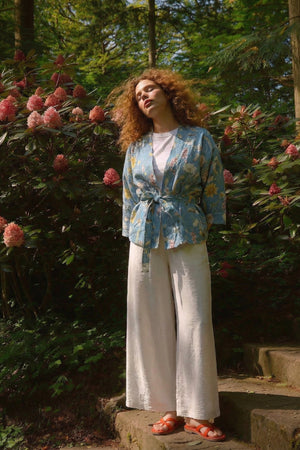 ARTEFILIA-MILANO - giacca kimono alma lino stampato - ANACAPRI POLVERE