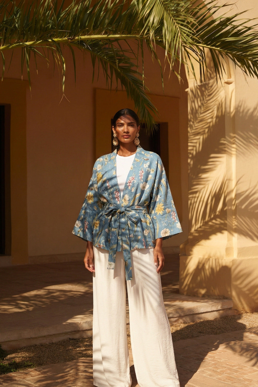 ARTEFILIA-MILANO - giacca kimono alma lino stampato - ANACAPRI POLVERE