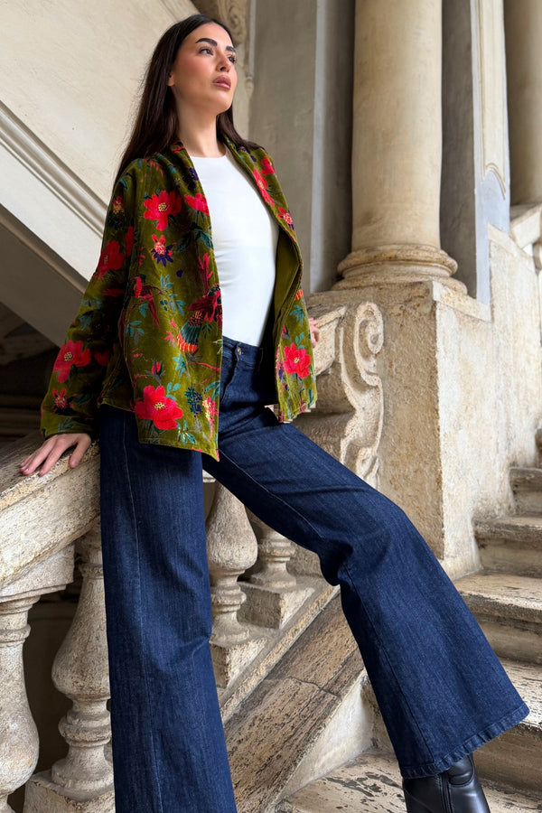 ARTEFILIA-MILANO - giacca uma velluto stampato - RAVELLO VERDE