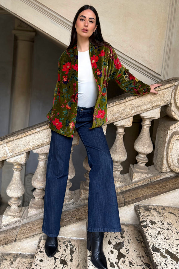 ARTEFILIA-MILANO - giacca uma velluto stampato - RAVELLO VERDE