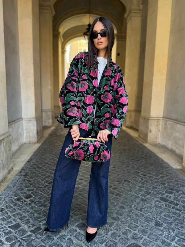 ARTEFILIA-MILANO - borsa velluto stella - RIALTO NERO