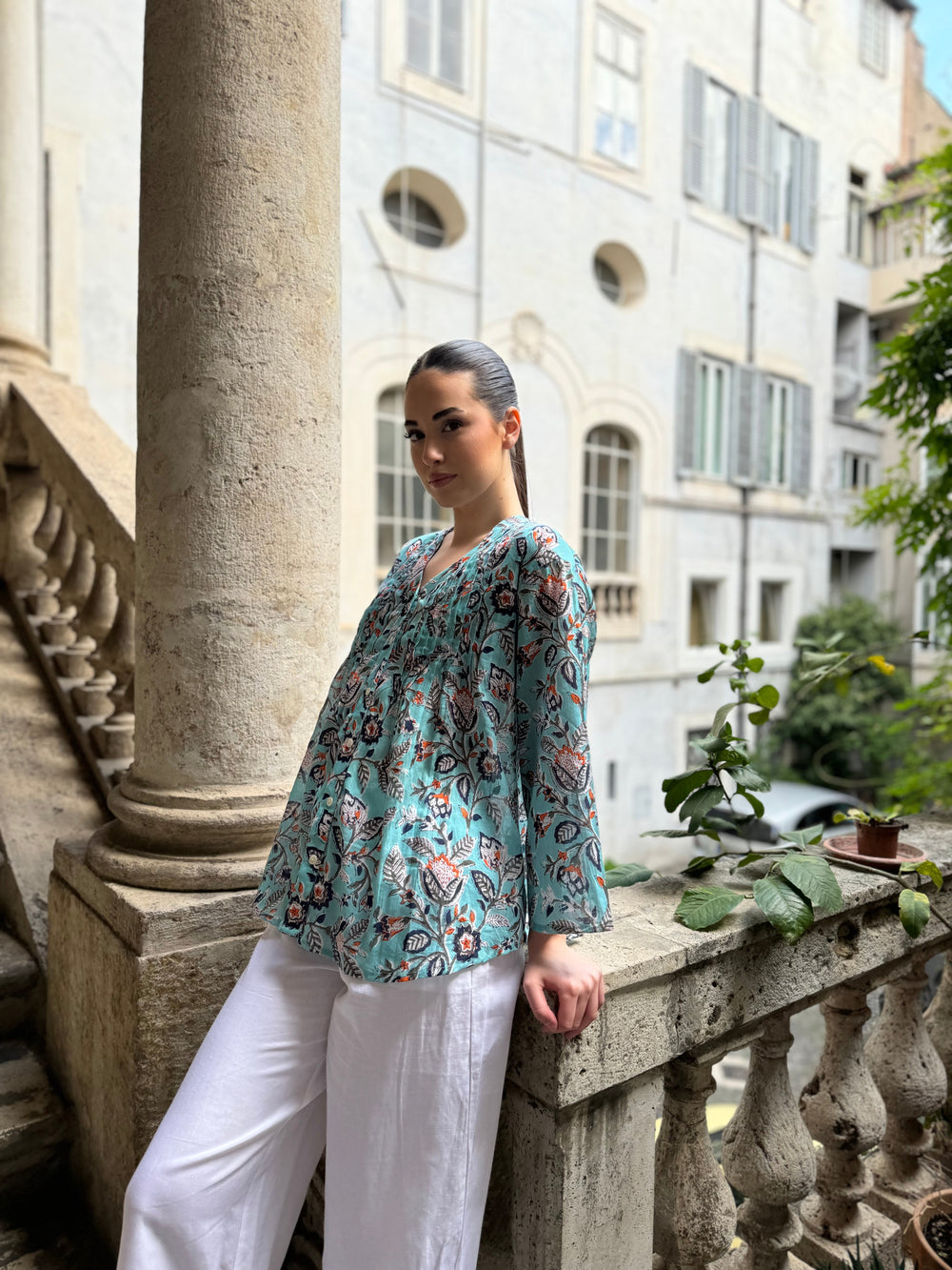 Artefilia - Blusa In mussola di cotone Eva -TURCHESE BAIA