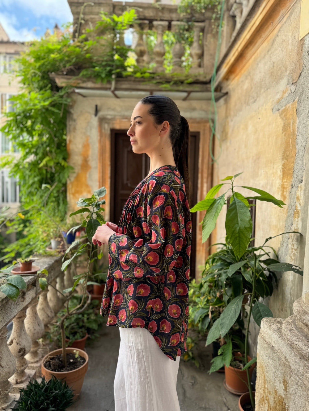 Artefilia - Blusa In mussola di cotone Eva- BLU IBISCO