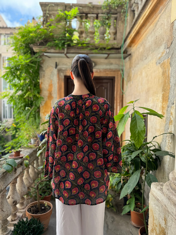 Artefilia - Blusa In mussola di cotone Eva- BLU IBISCO