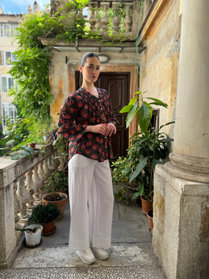 Artefilia - Blusa In mussola di cotone Eva- BLU IBISCO
