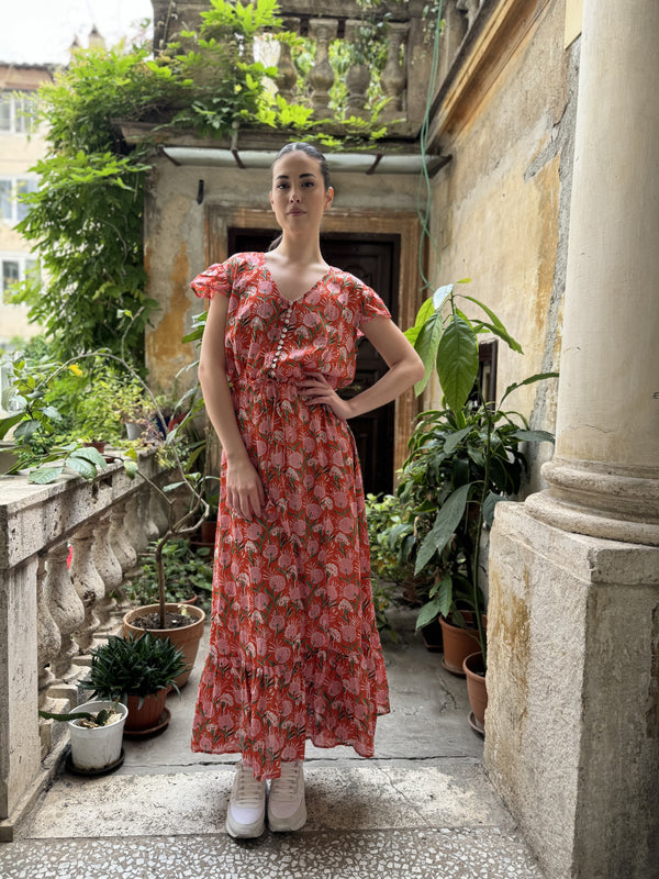 Abito Artefilia - Mirta In mussola di cotone - ARANCIO TAORMINA
