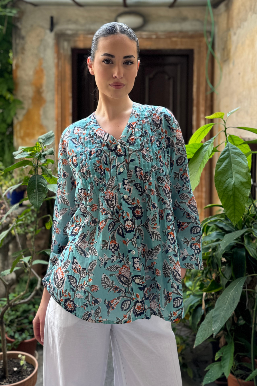 Artefilia - Blusa In mussola di cotone Eva -TURCHESE BAIA