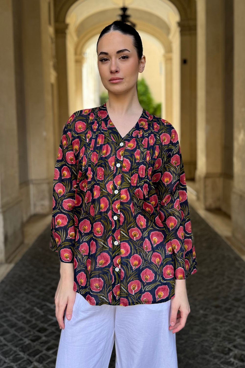 Artefilia - Blusa In mussola di cotone Eva- BLU IBISCO