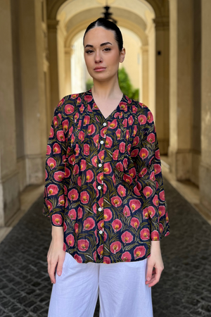Artefilia - Blusa In mussola di cotone Eva- BLU IBISCO